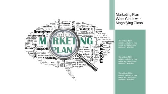 Marketing Plan Word Cloud With Magnifying Glass Ppt Powerpoint Presentation File Slides