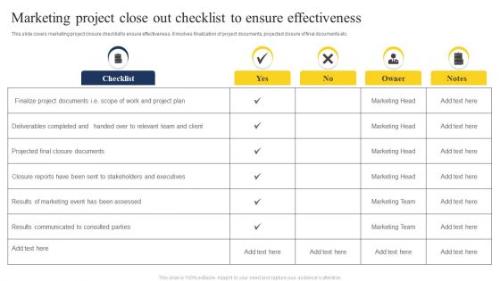 Marketing Project Close Out Checklist To Ensure Effectiveness Brochure PDF