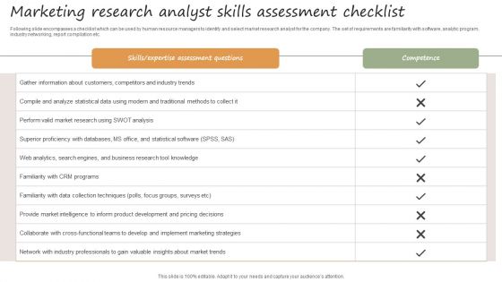 Marketing Research Analyst Skills Assessment Checklist Inspiration PDF