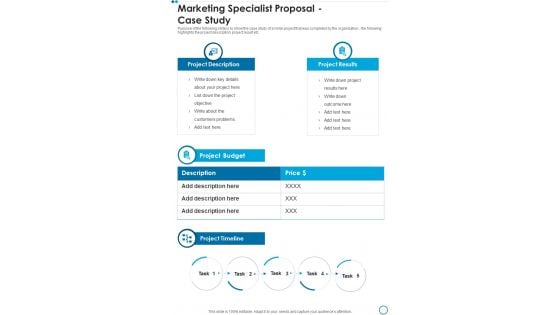 Marketing Specialist Proposal Case Study One Pager Sample Example Document