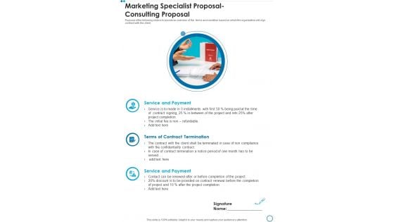 Marketing Specialist Proposal Consulting Proposal One Pager Sample Example Document