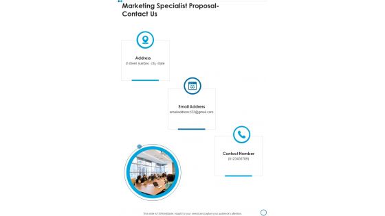 Marketing Specialist Proposal Contact Us One Pager Sample Example Document