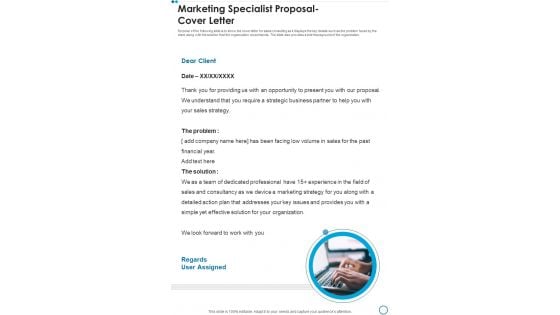 Marketing Specialist Proposal Cover Letter One Pager Sample Example Document