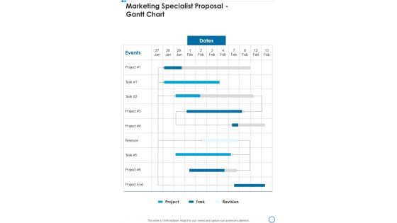 Marketing Specialist Proposal Gantt Chart One Pager Sample Example Document