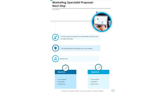 Marketing Specialist Proposal Next Step One Pager Sample Example Document