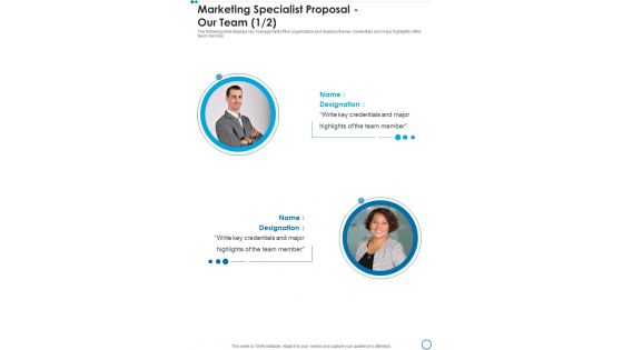 Marketing Specialist Proposal Our Team One Pager Sample Example Document