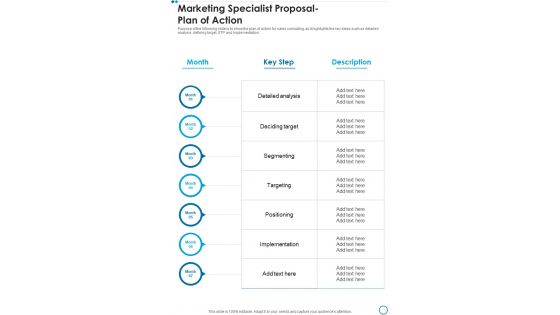 Marketing Specialist Proposal Plan Of Action One Pager Sample Example Document