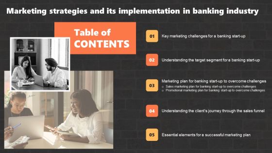 Marketing Strategies And Its Implementation In Banking Industry Tables Of Content Guidelines PDF