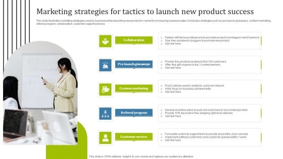 Marketing Strategies For Tactics To Launch New Product Success Graphics PDF