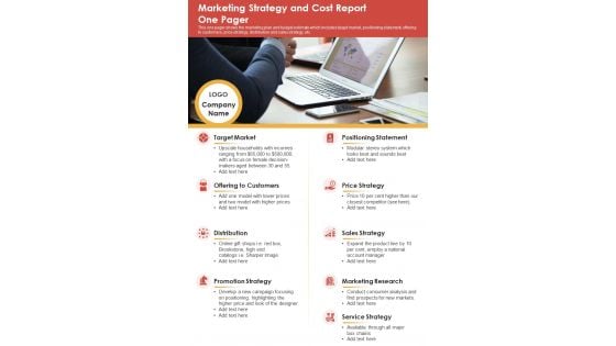 Marketing Strategy And Cost Report One Pager PDF Document PPT Template