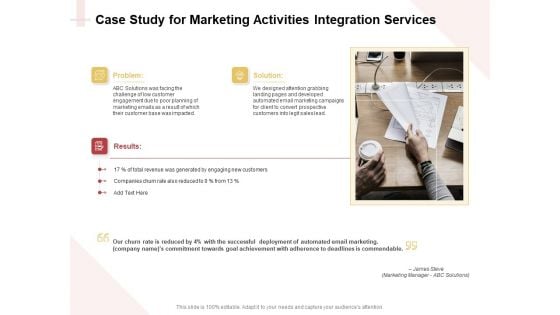 Marketing Strategy Case Study For Marketing Activities Integration Services Portrait PDF