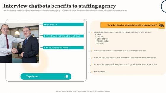 Marketing Strategy For A Recruitment Company Interview Chatbots Benefits To Staffing Agency Diagrams PDF Marketing Strategy For A Recruitment Company Interview Chatbots Benefits To Staffing Agency Diagrams PDF