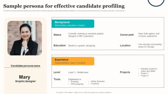 Marketing Strategy For A Recruitment Company Sample Persona For Effective Candidate Profiling Graphics PDF Marketing Strategy For A Recruitment Company Sample Persona For Effective Candidate Profiling Graphics PDF