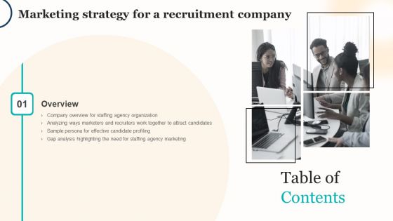 Marketing Strategy For A Recruitment Company Table Of Contents Clipart PDF