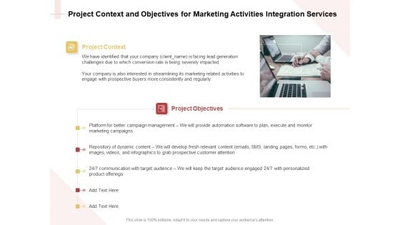 Marketing Strategy Project Context And Objectives For Marketing Activities Integration Services Summary PDF Marketing Strategy Project Context And Objectives For Marketing Activities Integration Services Summary PDF