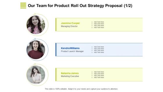 Marketing Strategy Proposal For Product Launch Our Team For Product Roll Out Strategy Proposal Inspiration PDF