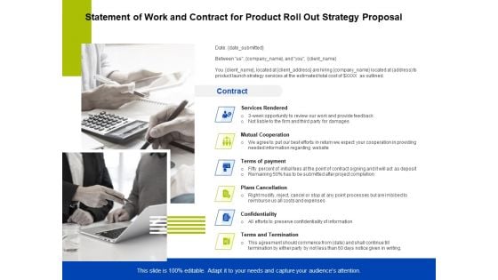 Marketing Strategy Proposal For Product Launch Statement Of Work And Contract For Product Roll Out Strategy Proposal Inspiration PDF