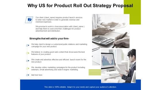 Marketing Strategy Proposal For Product Launch Why Us For Product Roll Out Strategy Proposal Designs PDF Marketing Strategy Proposal For Product Launch Why Us For Product Roll Out Strategy Proposal Designs PDF