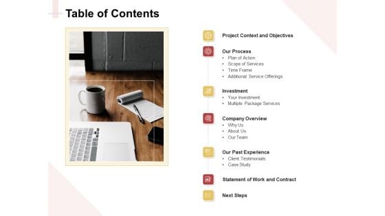 Marketing Strategy Table Of Contents Icons PDF