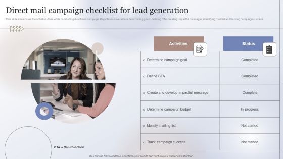 Marketing Strategy To Enhance Direct Mail Campaign Checklist For Lead Generation Infographics PDF