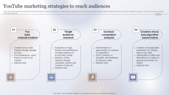 Marketing Strategy To Enhance Youtube Marketing Strategies To Reach Audiences Guidelines PDF