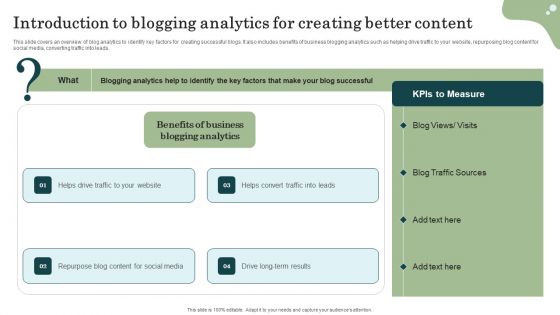 Marketing Success Metrics Introduction To Blogging Analytics For Creating Guidelines PDF