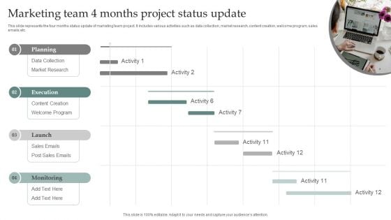 Marketing Team 4 Months Project Status Update Information PDF