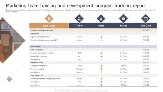 Marketing Team Training And Development Program Tracking Report Brochure PDF