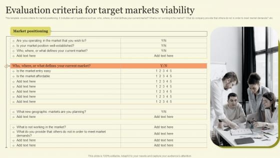 Marketing Techniques For Increasing Target Audience Evaluation Criteria For Target Markets Viability Elements PDF