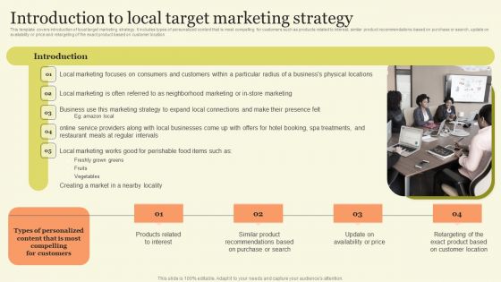 Marketing Techniques For Increasing Target Audience Introduction To Local Target Marketing Strategy Pictures PDF Marketing Techniques For Increasing Target Audience Introduction To Local Target Marketing Strategy Pictures PDF