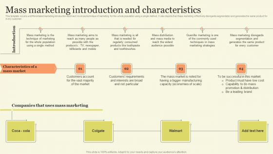 Marketing Techniques For Increasing Target Audience Mass Marketing Introduction And Characteristics Diagrams PDF