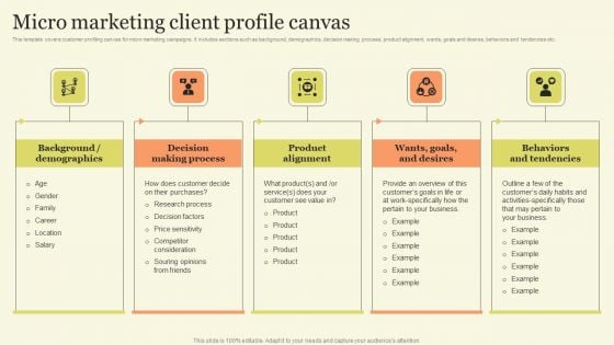 Marketing Techniques For Increasing Target Audience Micro Marketing Client Profile Canvas Demonstration PDF