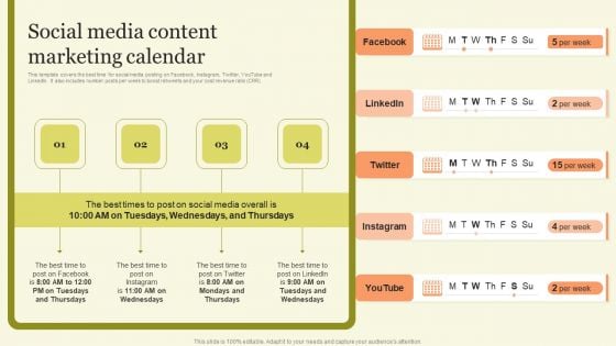 Marketing Techniques For Increasing Target Audience Social Media Content Marketing Calendar Themes PDF