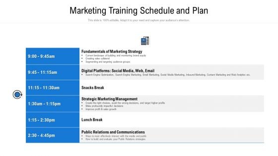marketing training schedule and plan ppt icon themes pdf