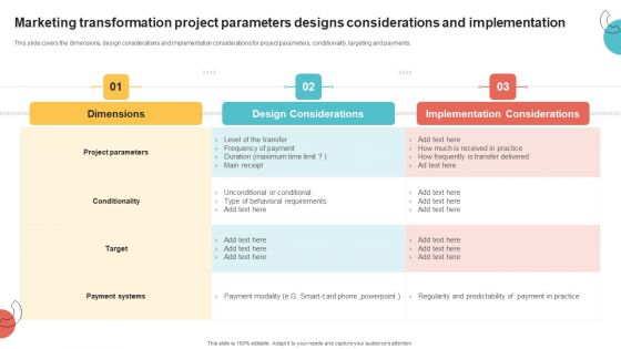 Marketing Transformation Project Parameters Designs Considerations And Implementation Brochure PDF