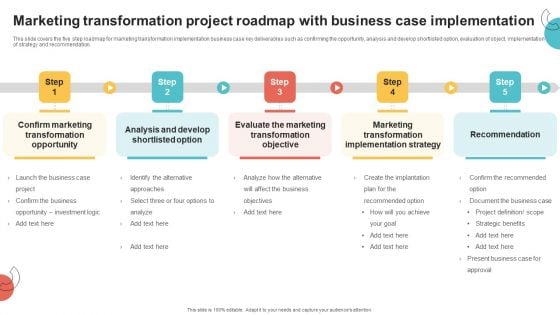 Marketing Transformation Project Roadmap With Business Case Implementation Diagrams PDF