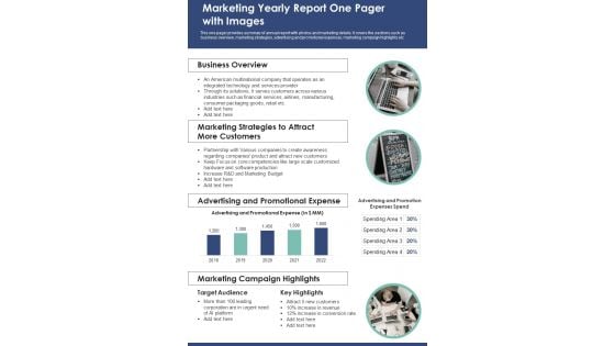 Marketing Yearly Report One Pager With Images PDF Document PPT Template