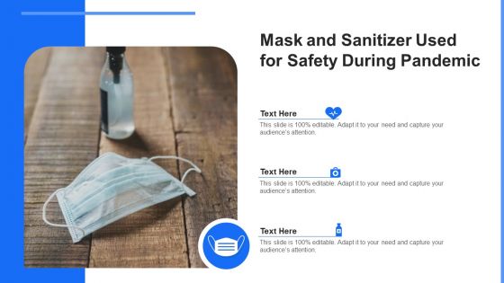 Mask And Sanitizer Used For Safety During Pandemic Ppt Slides Mockup PDF