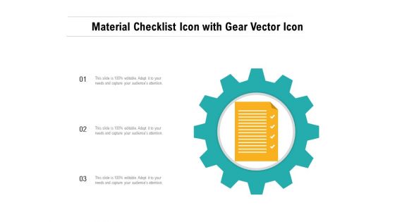 Material Checklist Icon With Gear Vector Icon Ppt PowerPoint Presentation Gallery Slide PDF