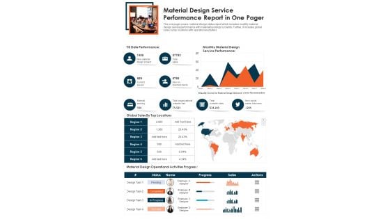 Material Design Service Performance Report In One Pager PDF Document PPT Template