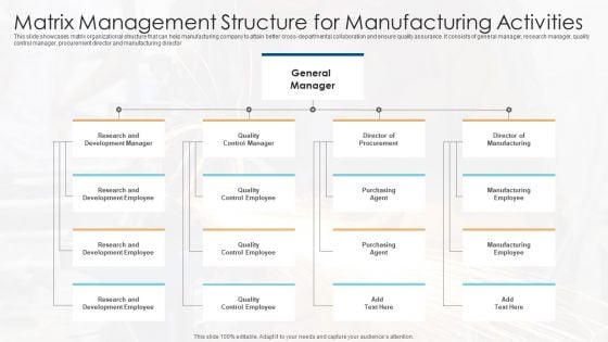 Matrix Management Structure For Manufacturing Activities Ideas PDF