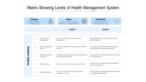 Matrix Showing Levels Of Health Management System Ppt PowerPoint Presentation Infographics Files