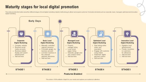 Maturity Stages For Local Digital Promotion Ppt PowerPoint Presentation File Mockup PDF