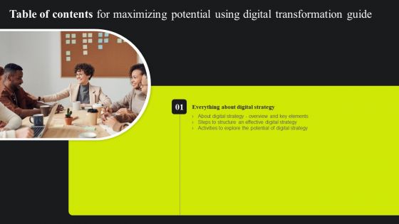 Maximizing Potential Using Digital Transformation Guide Table Of Contents Topics PDF