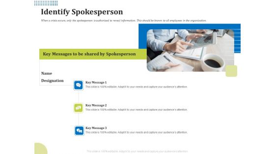 Means Of Communication During Disaster Management Identify Spokesperson Ppt Icon Styles PDF