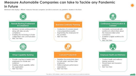 Measure Automobile Companies Can Take To Tackle Any Pandemic In Future Ppt Portfolio Files PDF Measure Automobile Companies Can Take To Tackle Any Pandemic In Future Ppt Portfolio Files PDF