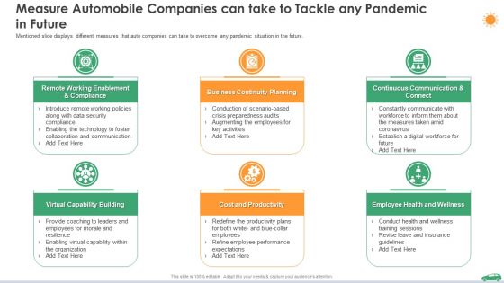 Measure Automobile Companies Can Take To Tackle Any Pandemic In Future Ppt Portfolio Files PDF