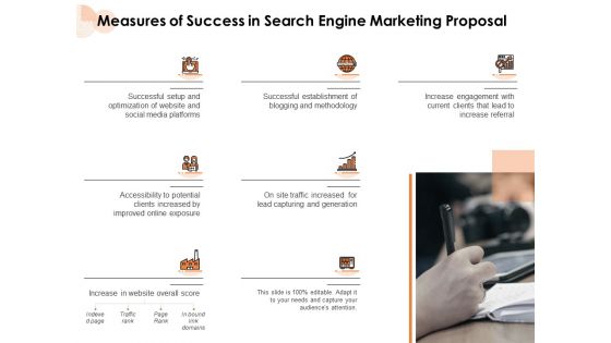 Measures Of Success In Search Engine Marketing Proposal Ppt PowerPoint Presentation Infographic Template Templates PDF