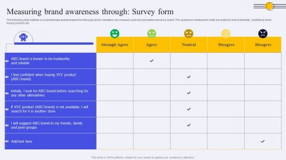 Measuring Brand Awareness Through Survey Form Ppt PowerPoint Presentation Diagram Lists PDF