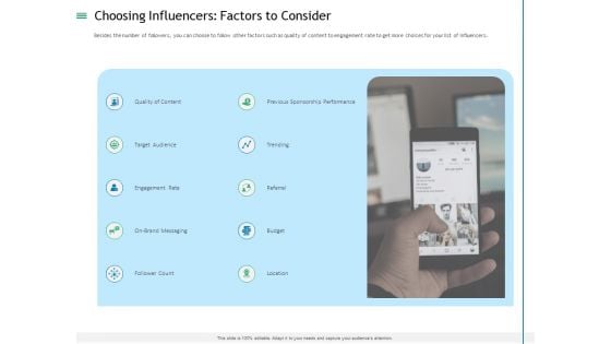 Measuring Influencer Marketing ROI Choosing Influencers Factors To Consider Introduction PDF